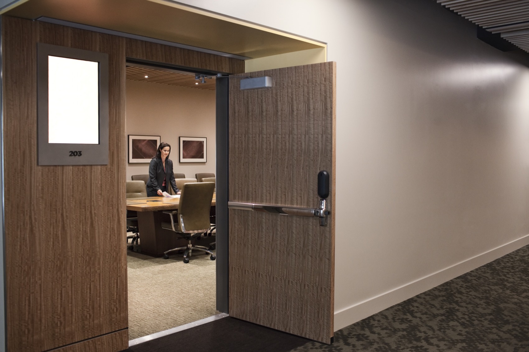 Compliance report review in a meeting room
